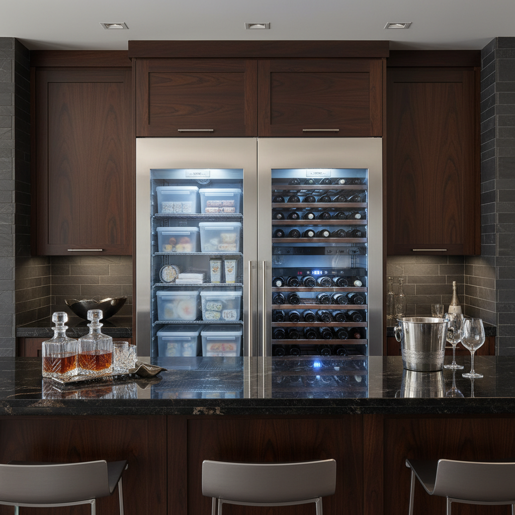 Premium Sub-Zero freezer and wine cooler setup